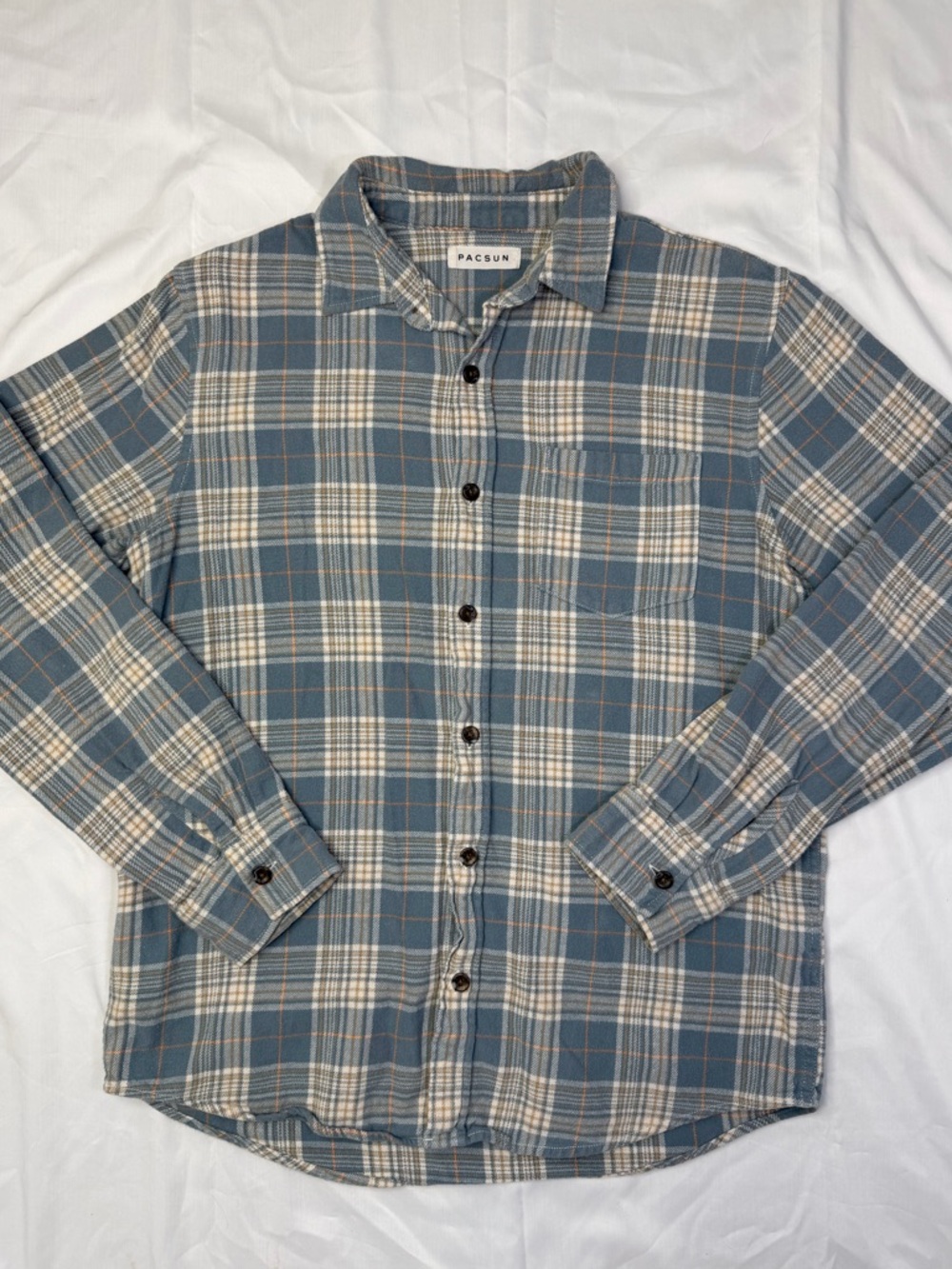 PacSun Blue and Cream Plaid Long-Sleeve Button-Down Shirt